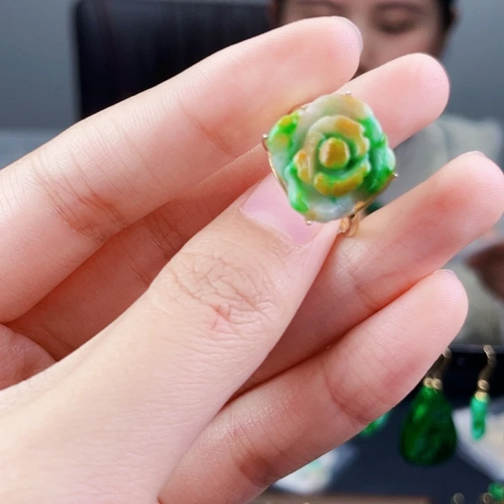 翡翠戒指银S925镶嵌饰品
