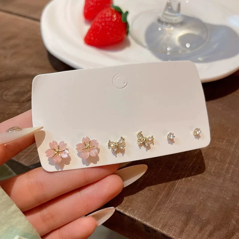 铜合金耳饰 A蝴蝶花朵六件套耳钉小巧简约耳环气质时尚饰品E1578