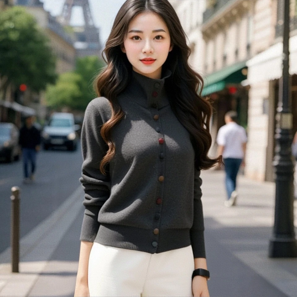 2025春季新款轻奢高领长袖气质款时尚百搭针织毛衣女纯色洋气上衣