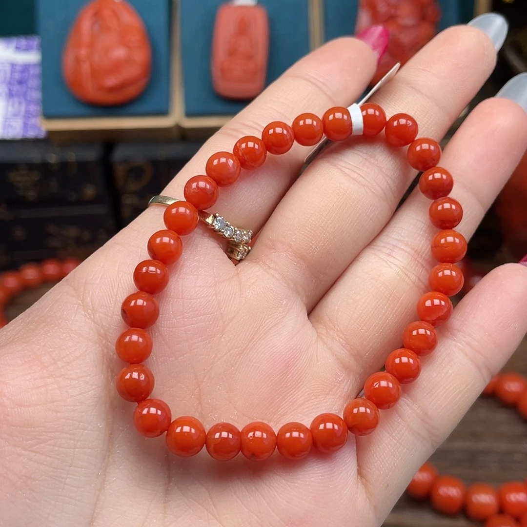 南红玛瑙未镶嵌手串瓦西柿子红卡6mm+