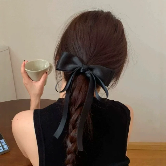 法式优雅蝴蝶结飘带发夹高颜值马尾一字夹女时尚后脑勺弹簧发夹发