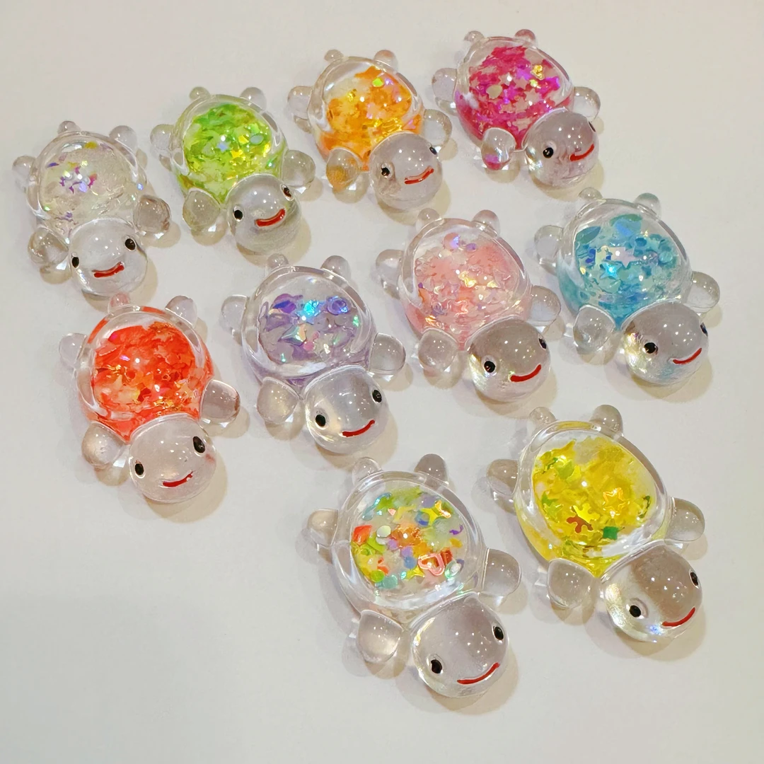 可爱大号透明夜光荧光夹心闪光亮片亚克力大乌龟树脂diy配件摆件