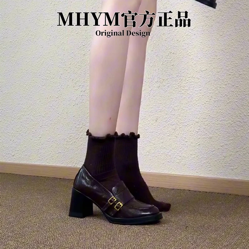 羊皮版~复古高跟玛丽珍单鞋女深口粗跟乐福鞋英伦厚底方头小皮鞋