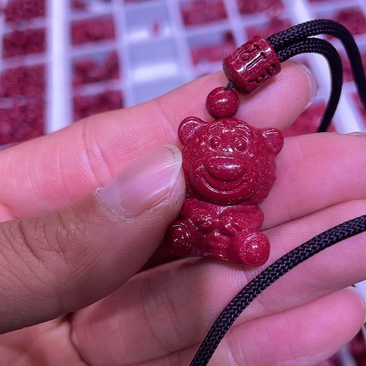 天然辰砂紫金砂草莓熊吊坠