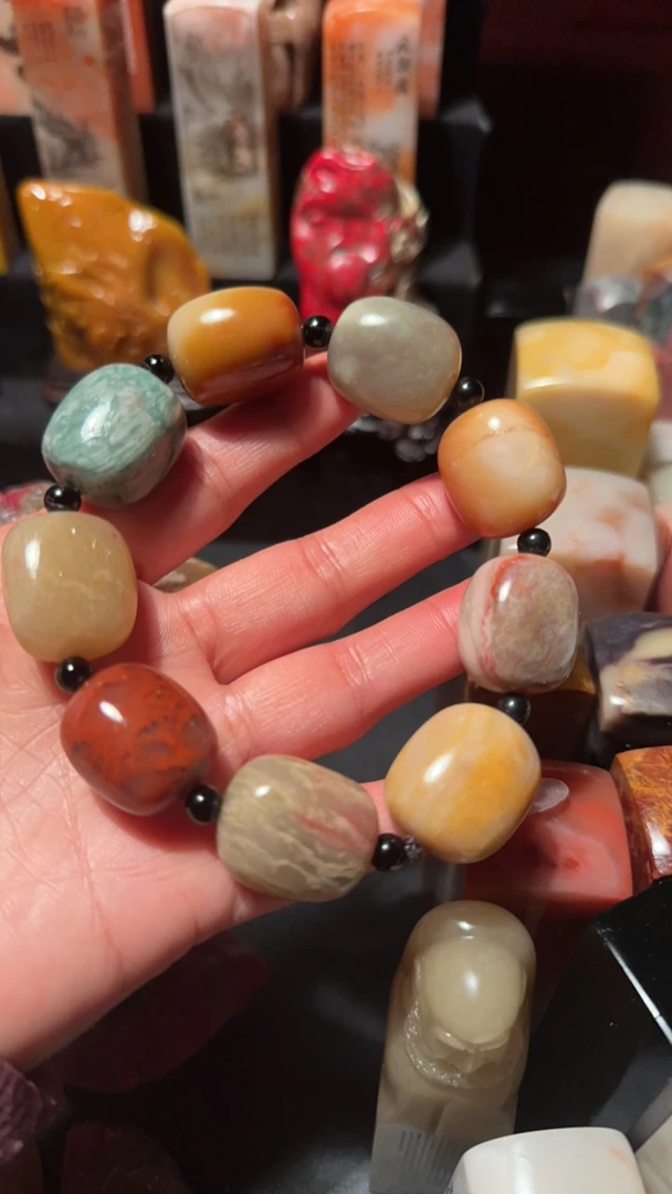 新疆金丝玉石手链彩玉戈壁玉质感手串
