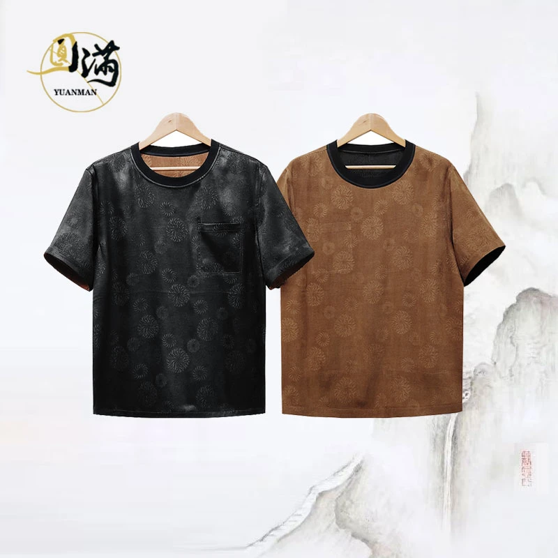 [圆满香云纱]桑蚕丝冠乐绉团花浮雕肌理感圆领短袖T恤TX5421HS