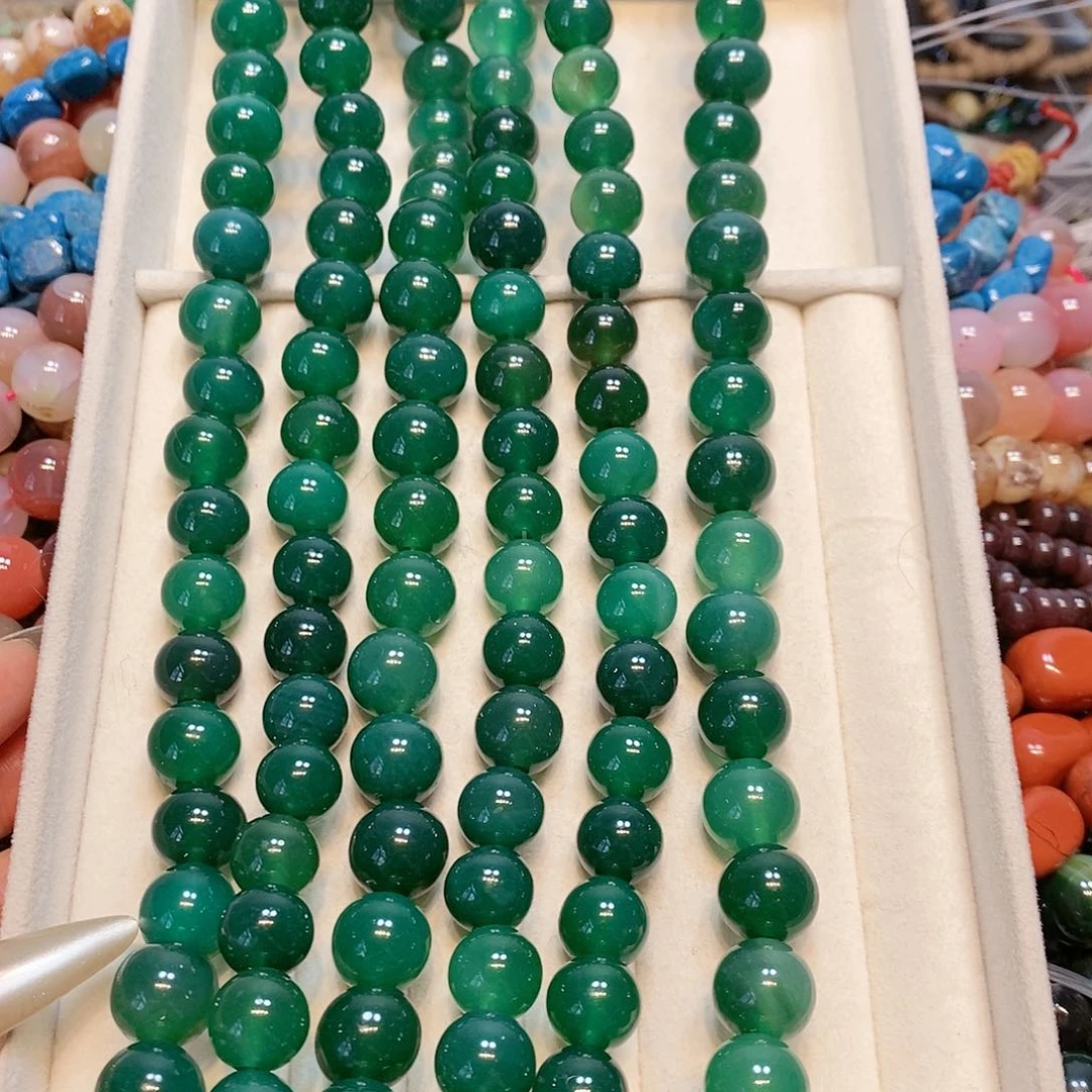 散珠玛瑙/玉髓12.13mm绿玛瑙2条到手