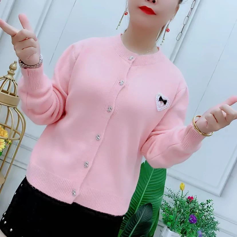 时尚百搭纯色蝴蝶结毛衣外套女2025春季新款洋气圆领针织开衫上衣