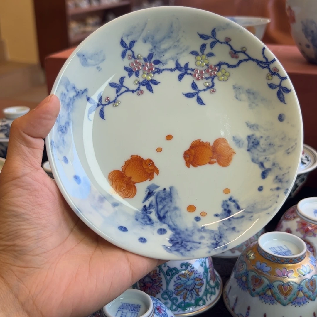 手工手绘矾红鱼壶承