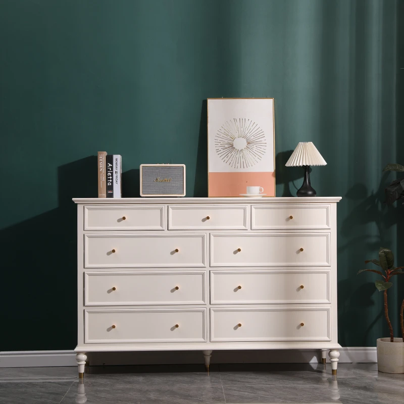 现代简约实木五斗柜收纳柜储物柜卧室尾柜美式白色九斗柜轻奢客厅