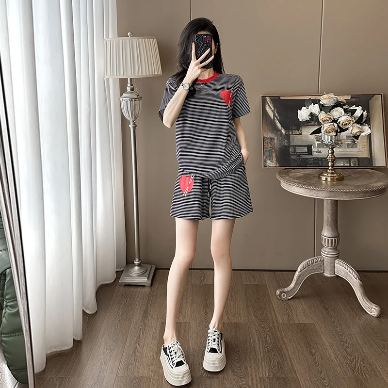 休闲运动套装女欧若风2025夏季新款洋气减龄宽松短袖短裤两件套