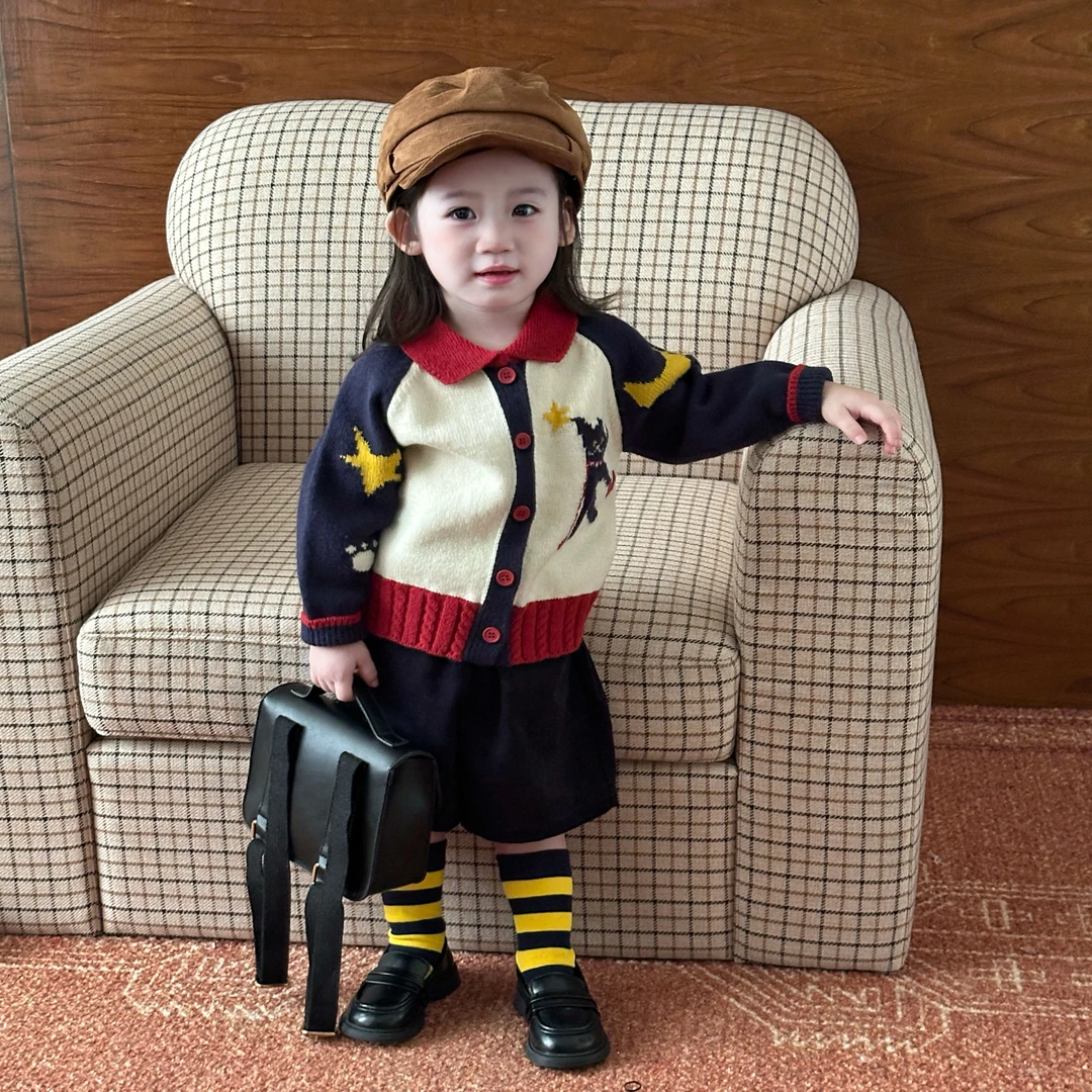 儿童刺绣提花毛衣外套2025新款秋冬季宝宝加厚针织开衫男女童上衣