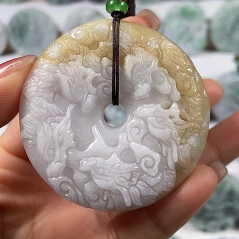 翡翠颈饰未镶嵌九龙扣两面工福利