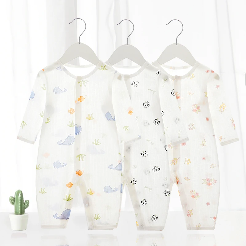 夏季婴儿连体衣纯棉宝宝衣服长袖哈衣新生儿空调服薄款0-12个月