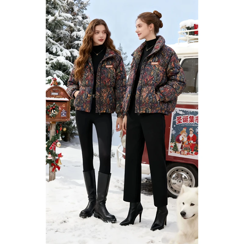 SHALLDOER【一路繁花】百搭宽松减龄棉服女新款冬季翻领时髦外套