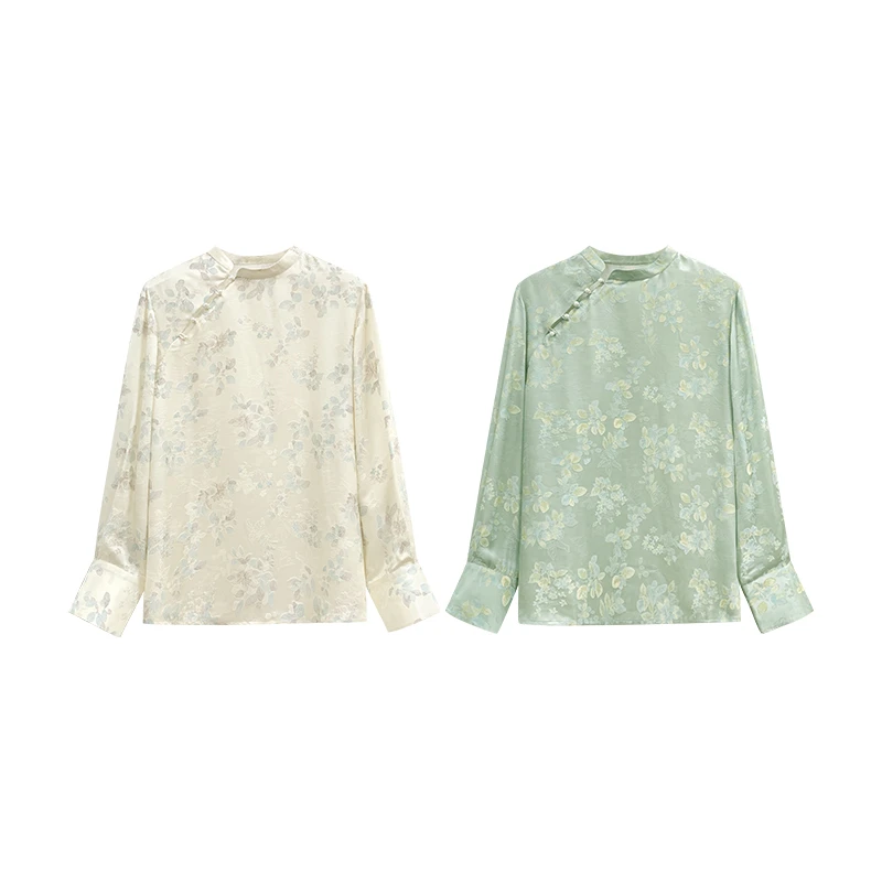 【橙庐】317006原创新中式锦堂春提花桑蚕丝上衣 春秋女士复古衬衣