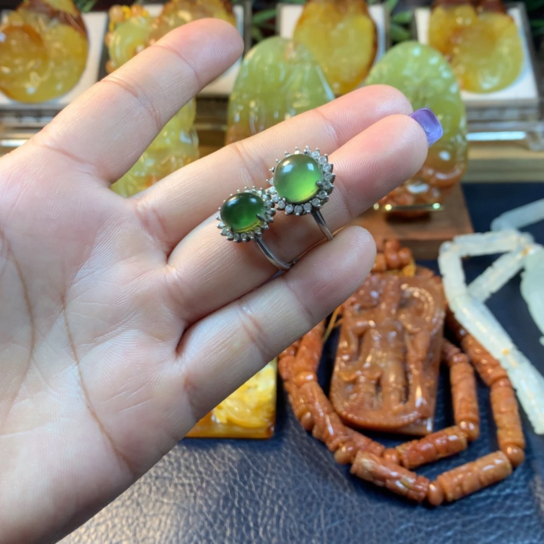 【闪购商品】蛇纹石玉戒指银S925镶嵌*️****