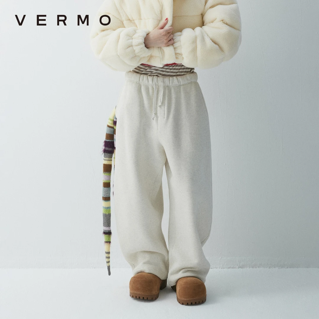 VERMO百搭慵懒加绒加厚香蕉廓形阔腿休闲运动居家卫裤V7937