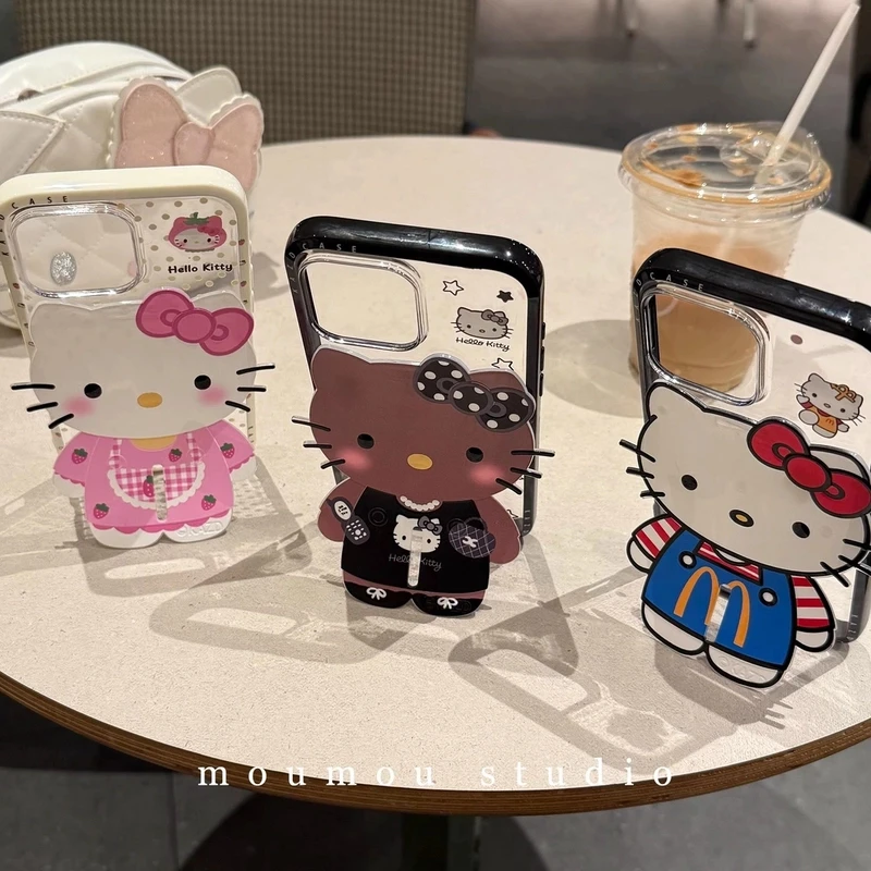 新款可爱卡通猫咪折叠支架适用iPhone16Promax手机壳苹果15少女潮