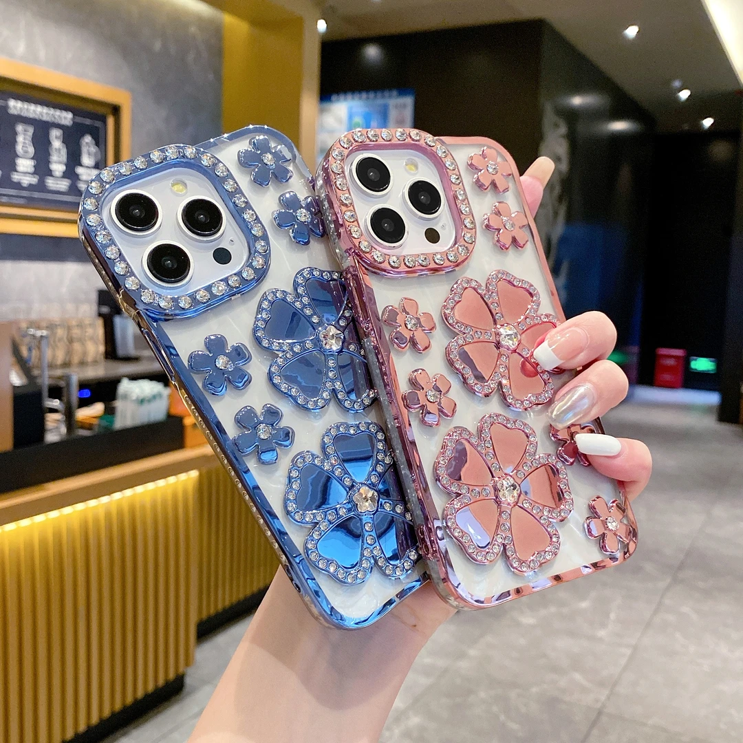 大花朵闪钻个性时尚女款适用于iPhone全系列机型透明奢华防摔