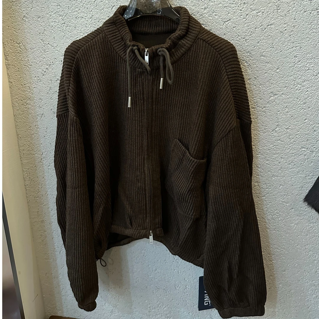 竖纹女短外套秋冬针织开衫休闲款