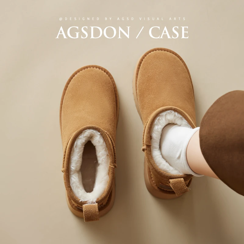 奥古狮登雪地靴女2025冬真皮加绒加厚短靴东北防滑保暖面包棉鞋xx