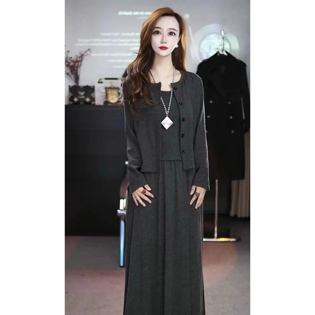 2025早春穿搭套装裙女韩系高级感气质时尚针织三件套宽松长袖显瘦