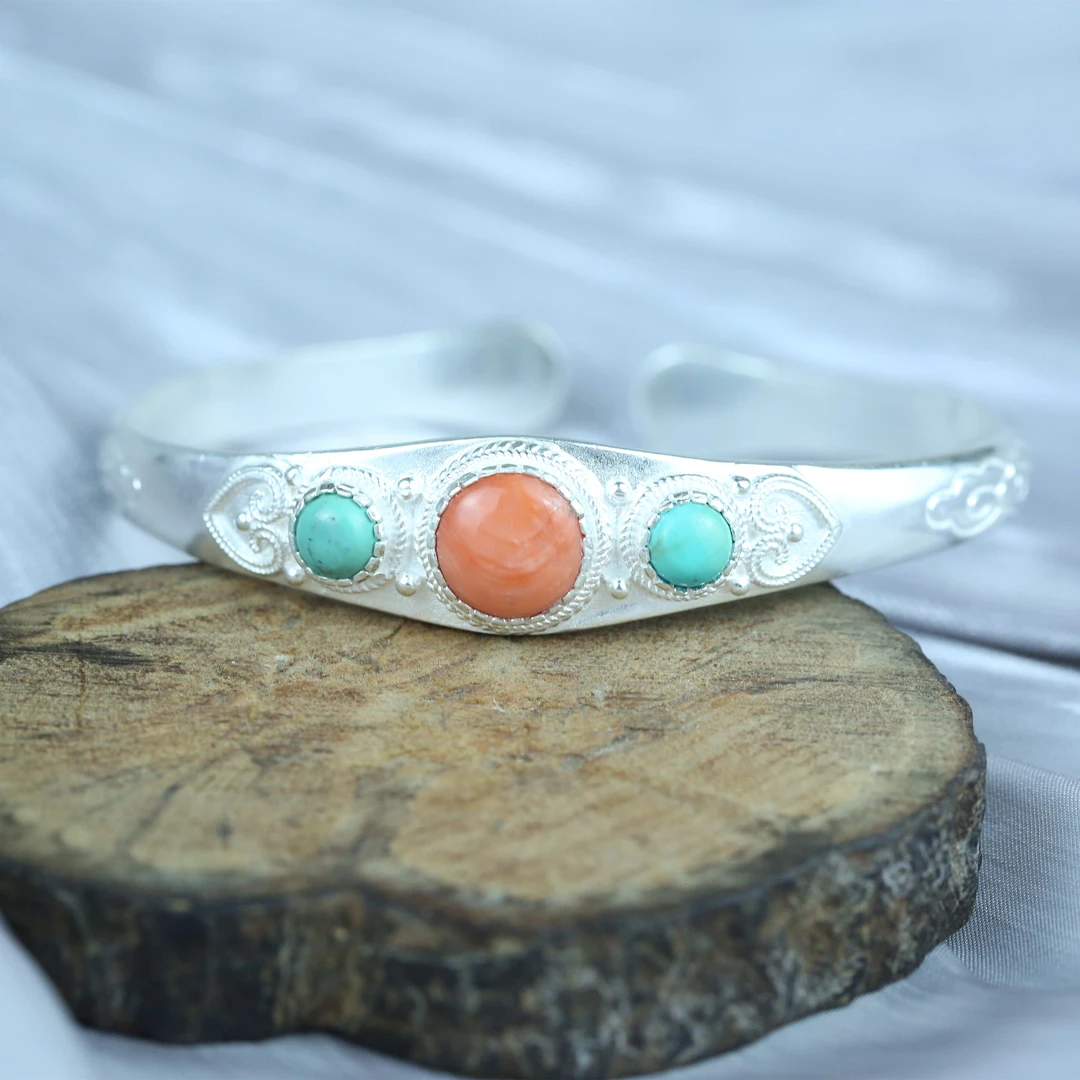 925银手镯 景泰蓝手工轻奢通用珠宝百搭设计师民族风手镯