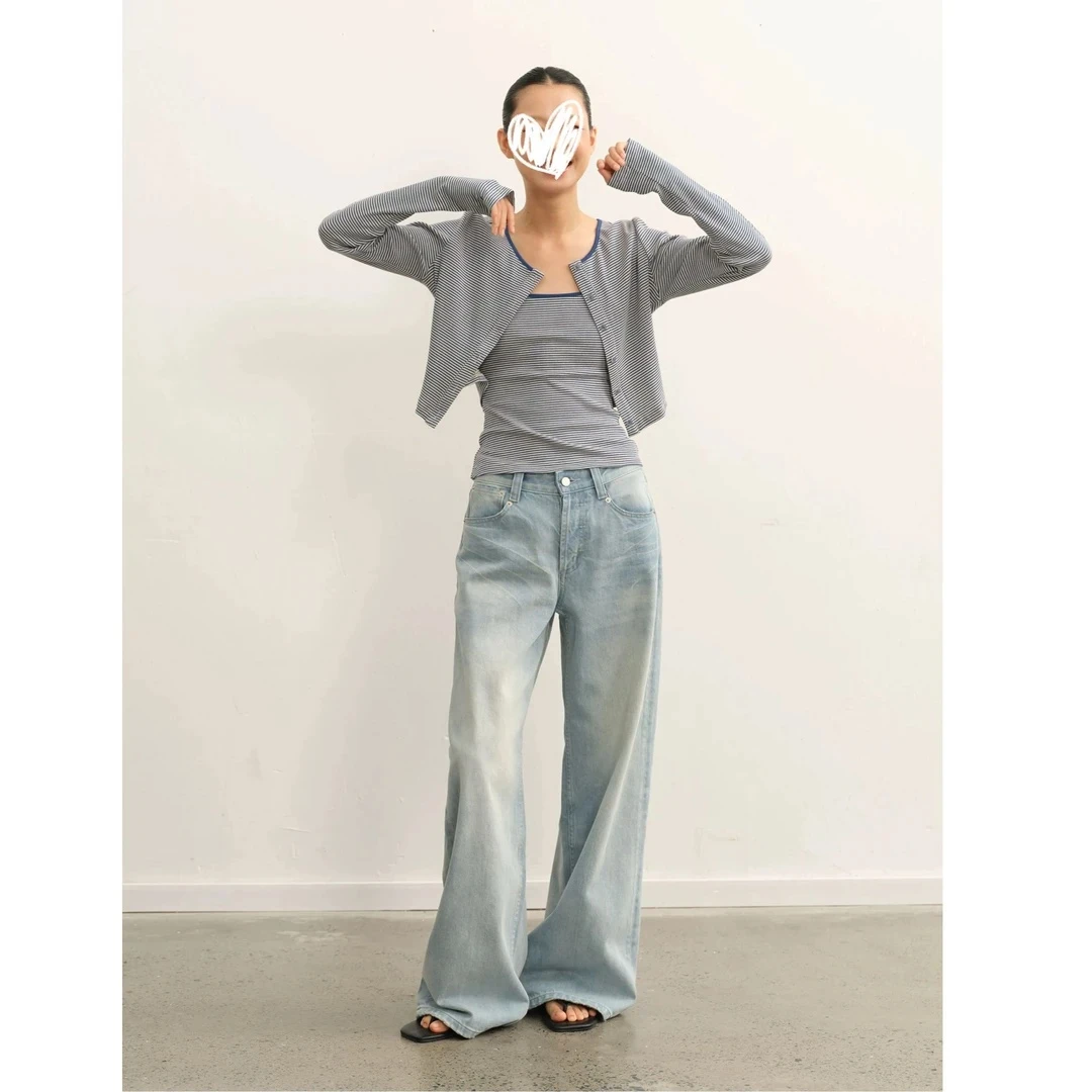 法式条纹休闲吊带+慵懒风外套薄款长袖上衣