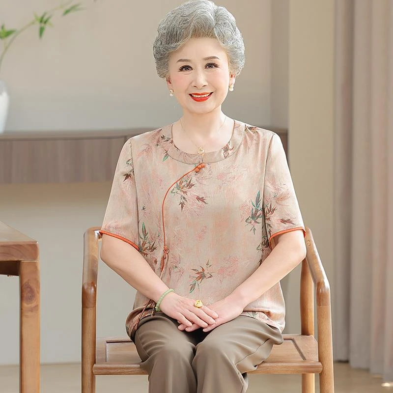 恒源祥彩羊妈妈装夏装套装2025新款中老年女装时尚两件套老太太奶