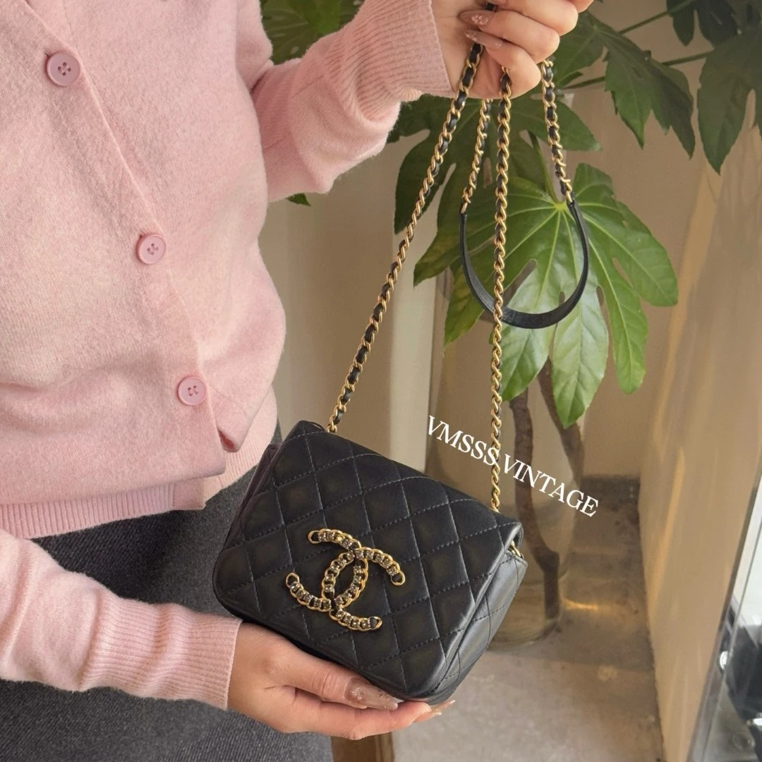 99新 Chanel/香奈儿 23A手工坊系列水钻方胖子羊皮单肩包/76508