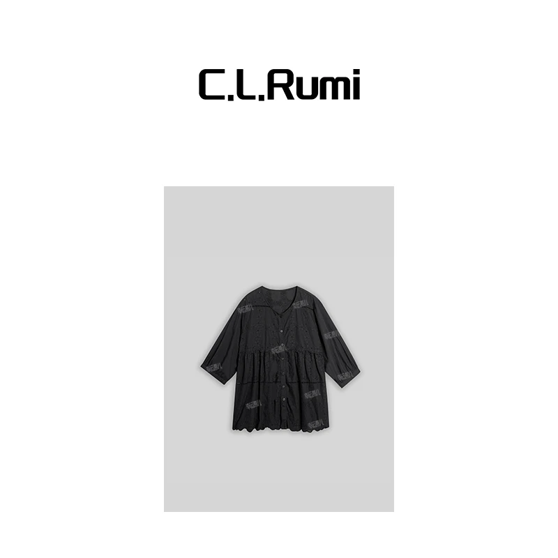 【Rumi时装】“花开半夏”25春夏薄款宽松圆领花边刺绣衬衫上衣6585sy