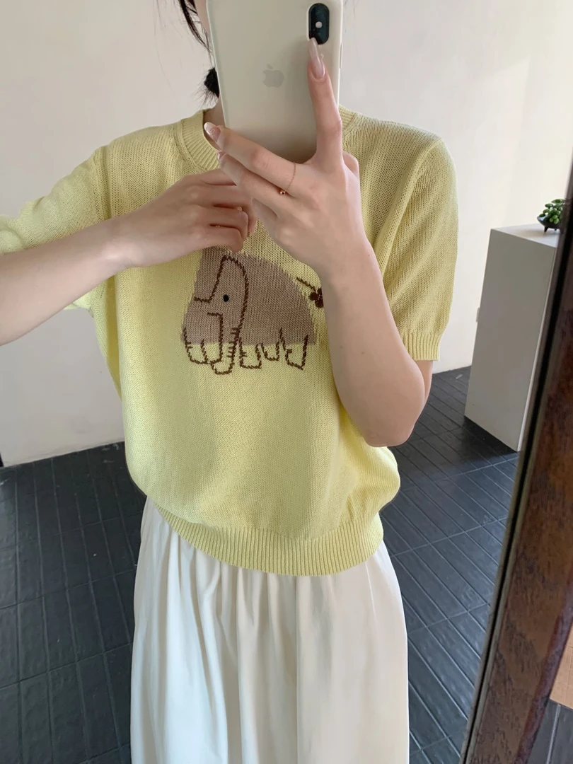 【素简.960179】春款上新进口和纸嵌花大象红人上新针织衫