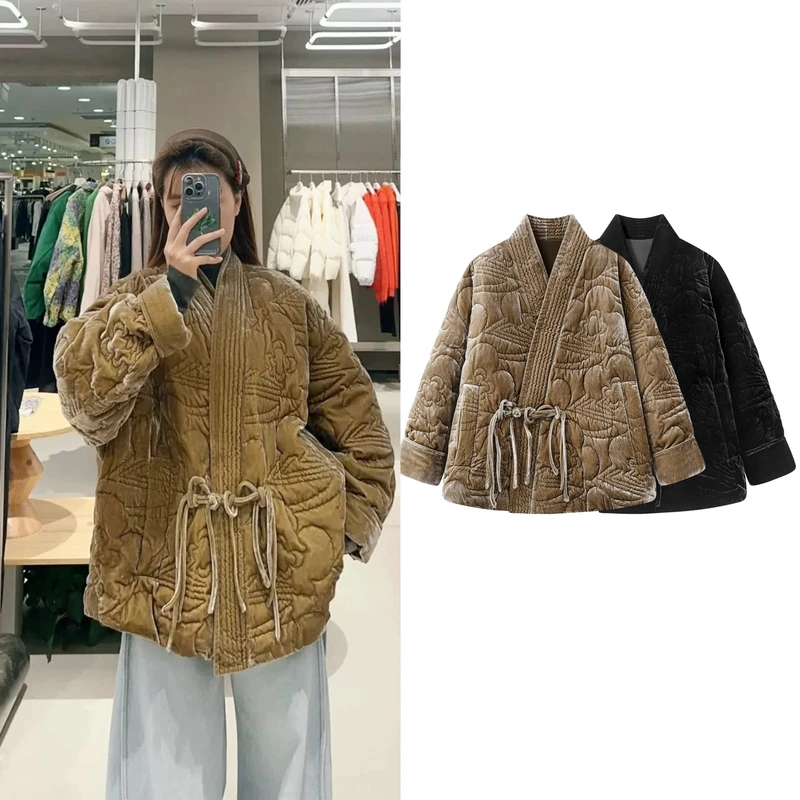 2025冬季新款气质新中式系带白鸭绒羽绒服宽松保暖短外套上衣女