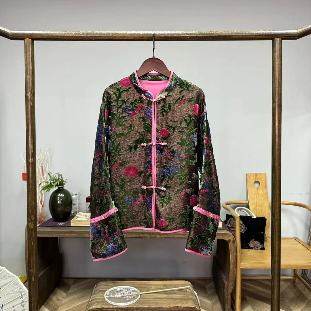 满庭芳！织金真丝植绒烧花中式国风上衣！GZ3736