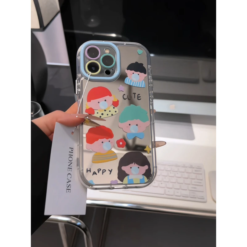 吹泡泡小人适用苹果17pro手机壳16promax镜面华为p80奶油oppo小米