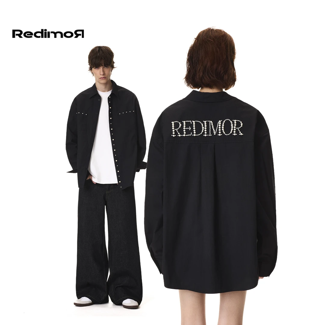 REDIMOR重磅字母钉珠衬衫男女中性风长袖春秋款休闲外套261RZ0588