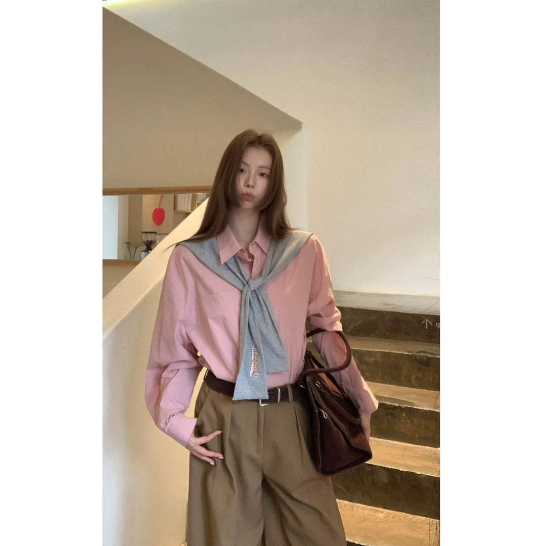 粉色衬衫女秋季高级感韩系显瘦气质感C 9244#