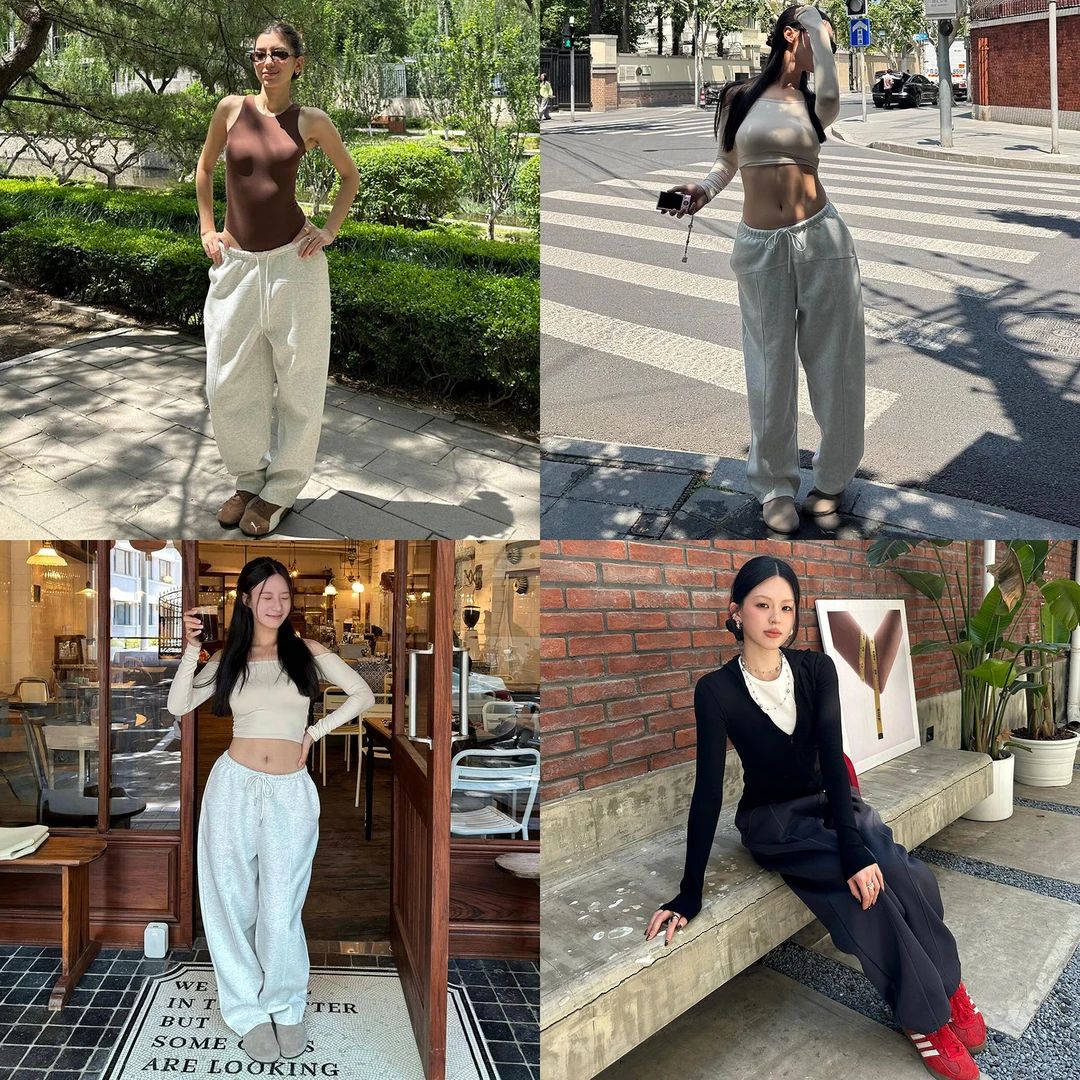 辣妹春秋简约复古女休闲直筒ins风运动慵懒多色卫裤