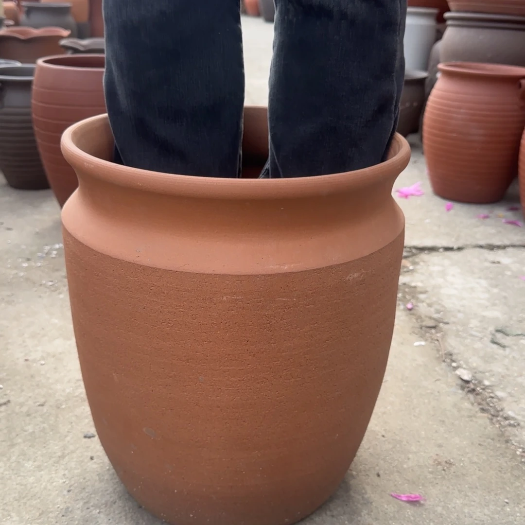 紫砂花盆口30高35宜兴土陶微瑕底部