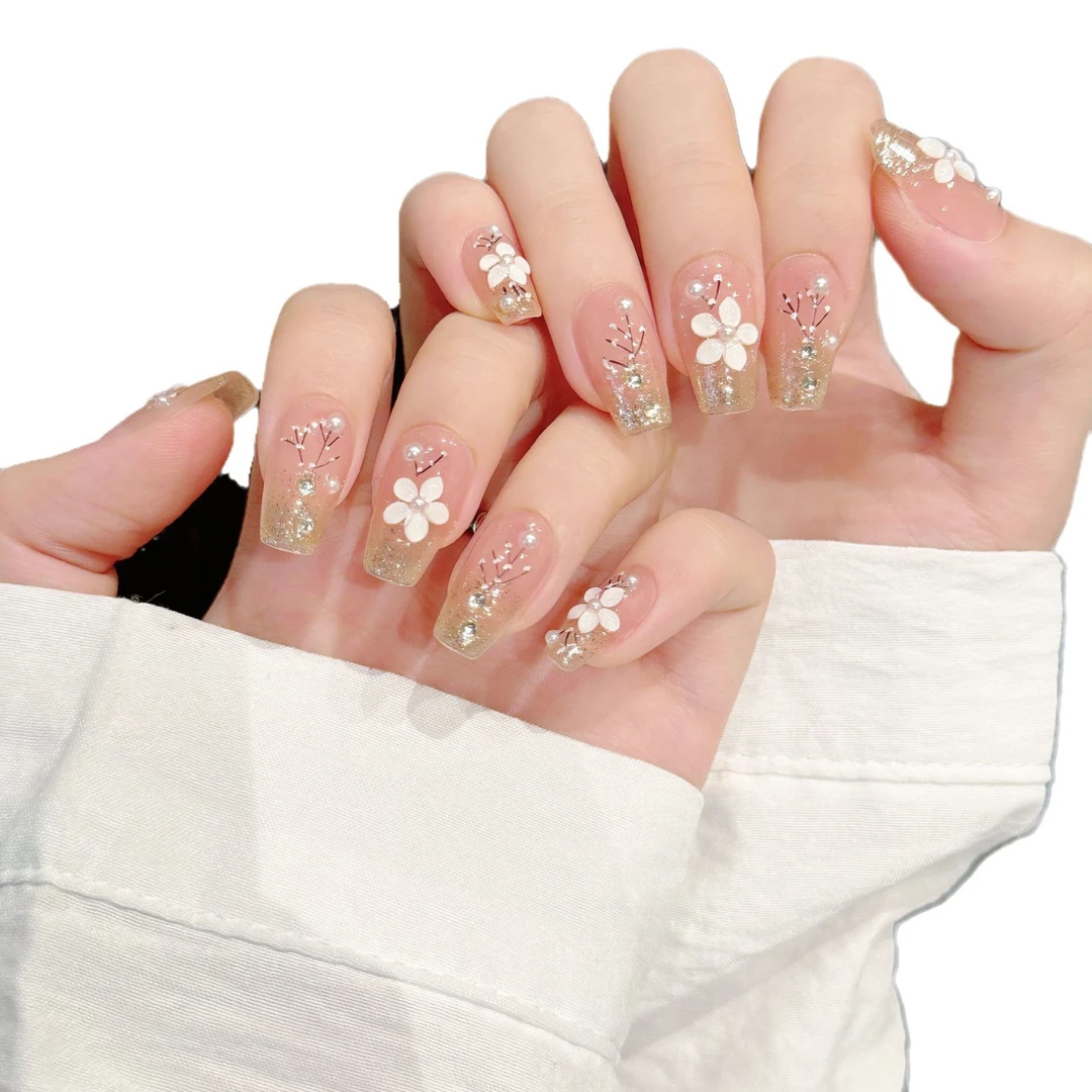 【桃之夭夭】奶茶肉桂花花气质典雅纯手工穿戴甲