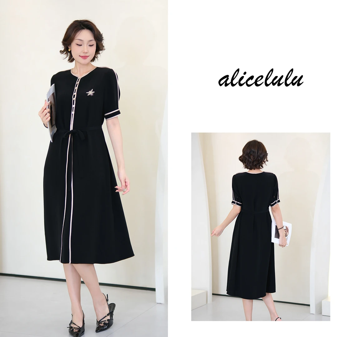 [alicelulu] 气质优雅刺绣连衣裙垂感轻盈舒适系带S2142887E