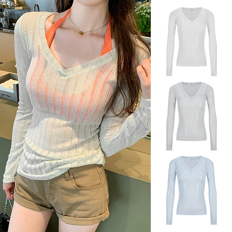 Moses Queen/魔西女王纯欲薄款长袖防晒罩衫夏季微透外搭收腰上衣