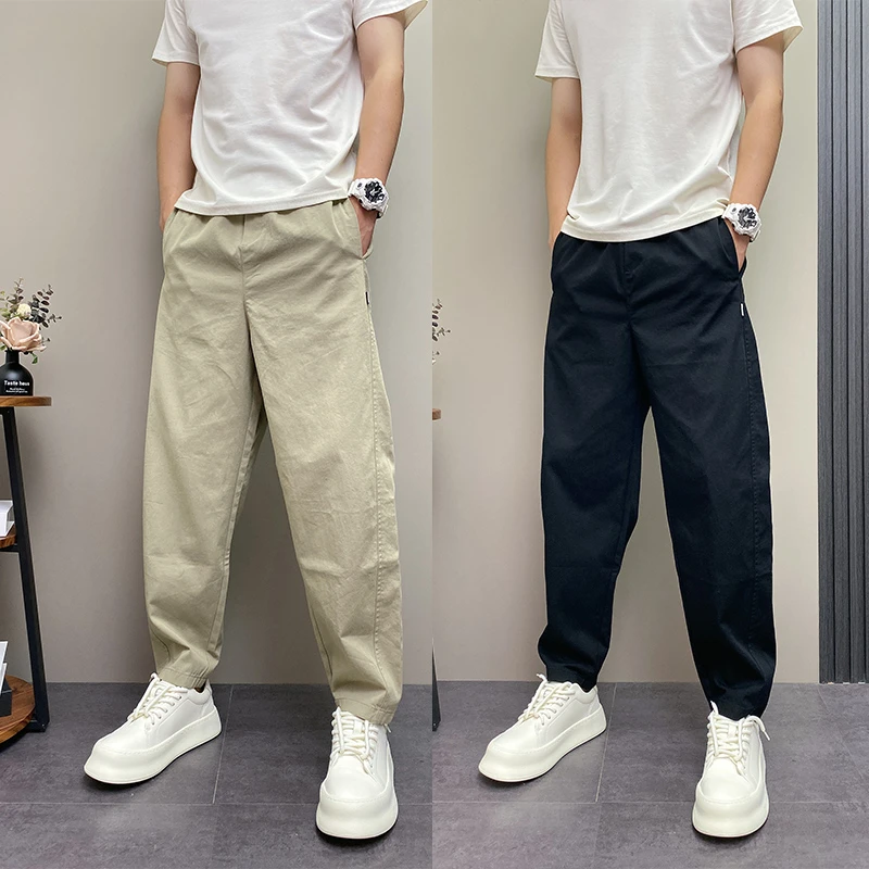 2025年夏季薄款潮牌百搭纯色时尚简约青年男士宽松哈伦休闲长裤子