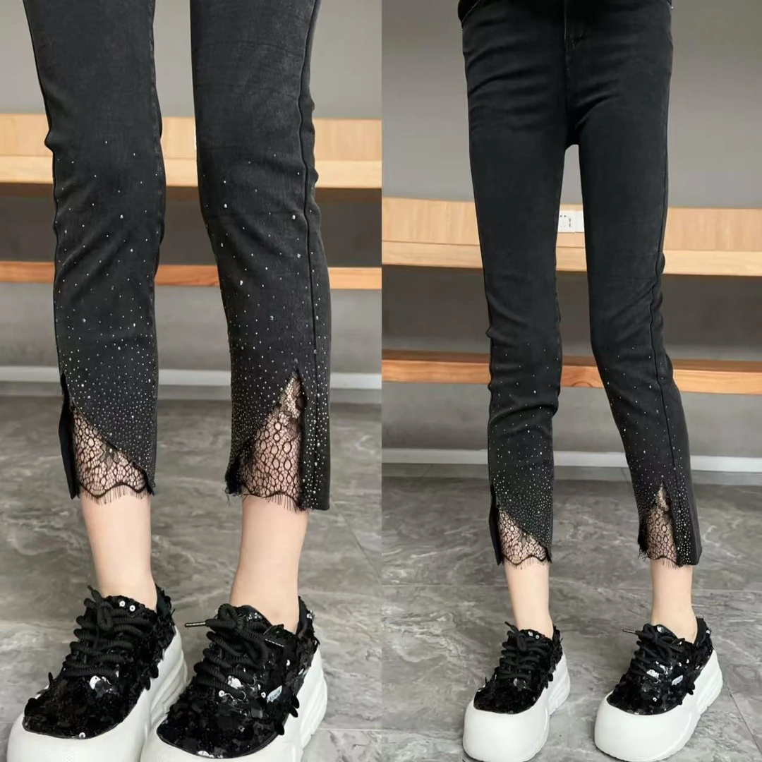 【YJ·高定】2025夏款潮酷百搭薄款八分裤女弹力显瘦高腰烟管裤YK685