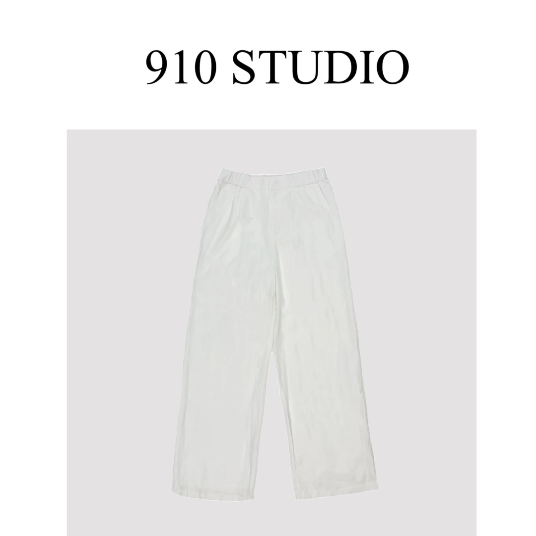亚麻天丝白色简约休闲裤 910-studio
