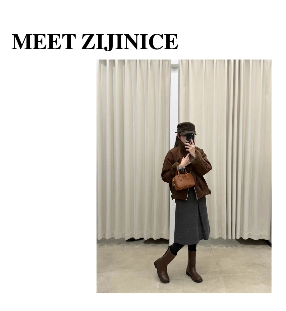 ZIJIN美拉德韩系翻领拼接显瘦保暖宽松短款夹克外套