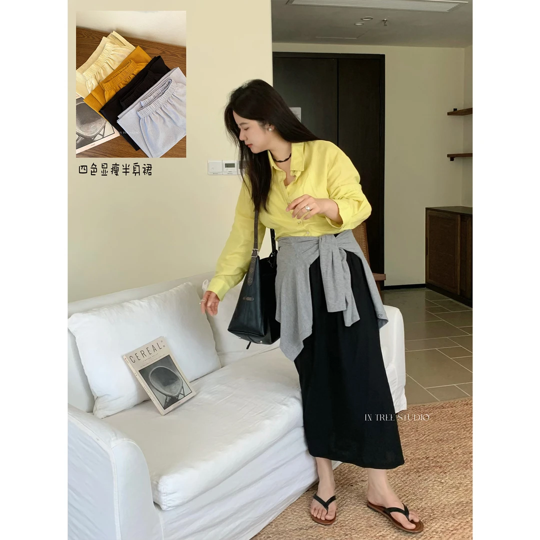 In Tree张桶桶【画布裙】四色基础百搭显瘦直筒半身裙夏季ST20987