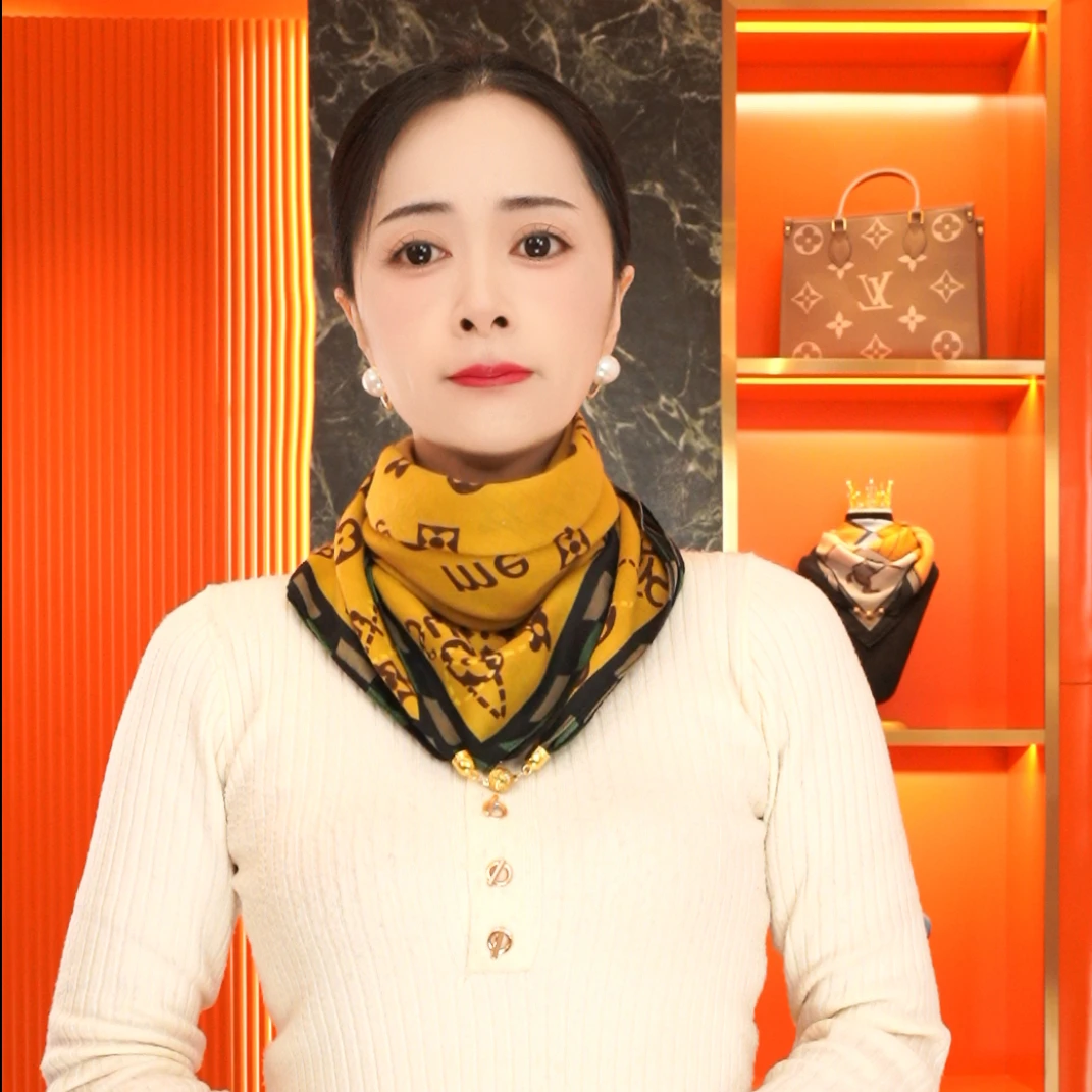 F56【经典老花】时尚女百搭围巾女磁吸扣气质围脖保暖洋气方巾丝巾