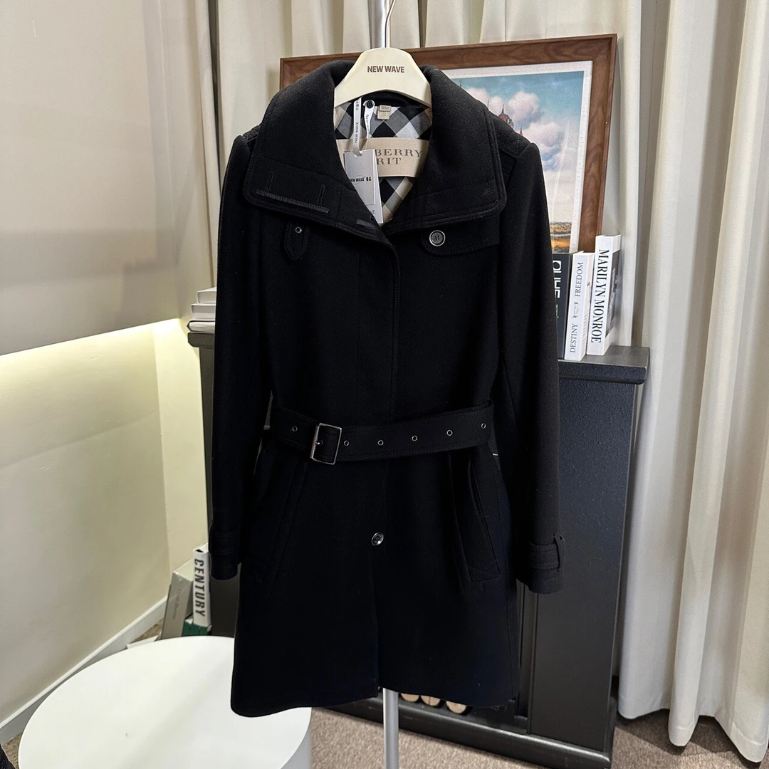 99新 BU00113 Burberry博柏利羊毛配腰带长款大衣38码原价12000